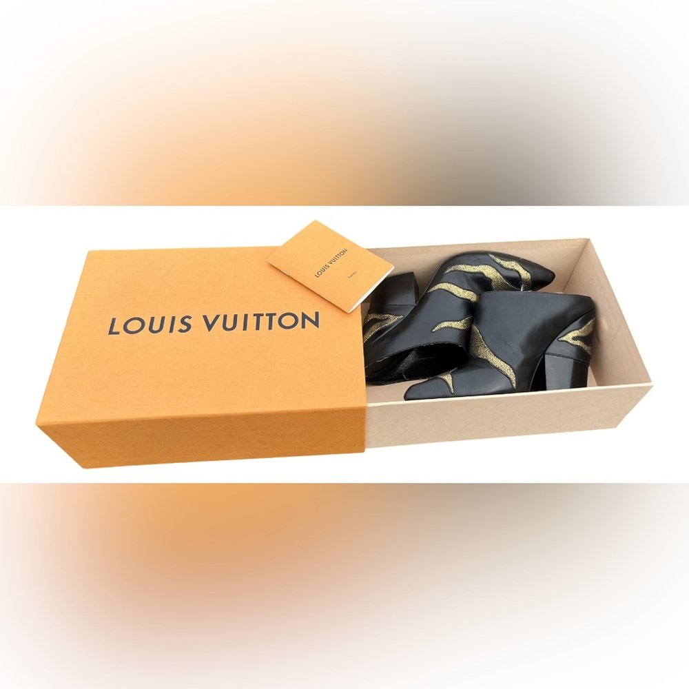 LOUIS VUITTON - fire all leather mule black and gold flames